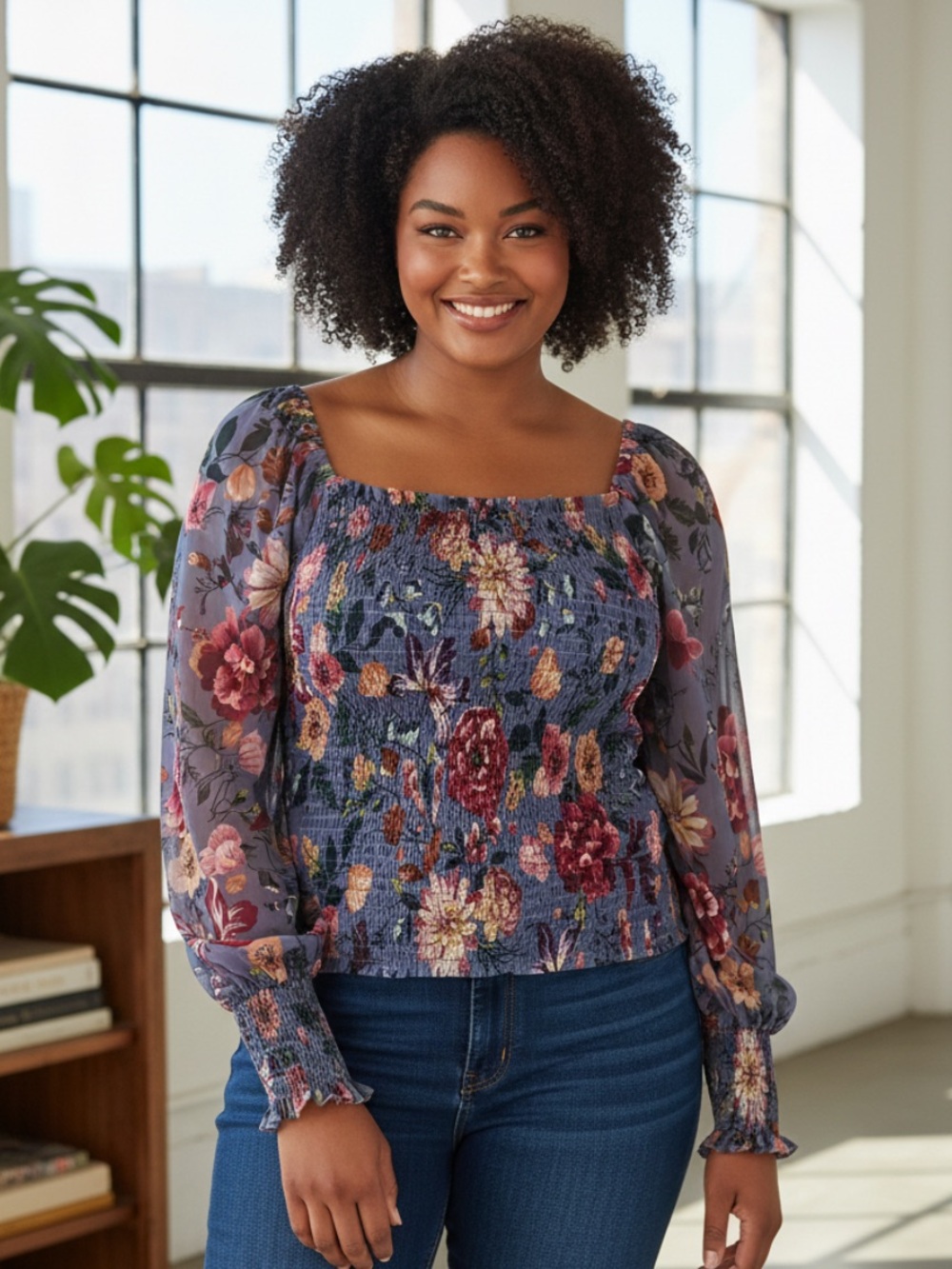Anthropologie Lavender Floral Smocked Off-Shoulder Blouse